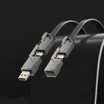 4-in-1  Flat Braided Anti-Tangle Charger Cord with Velcro