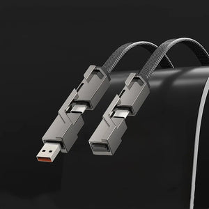 4-in-1  Flat Braided Anti-Tangle Charger Cord with Velcro